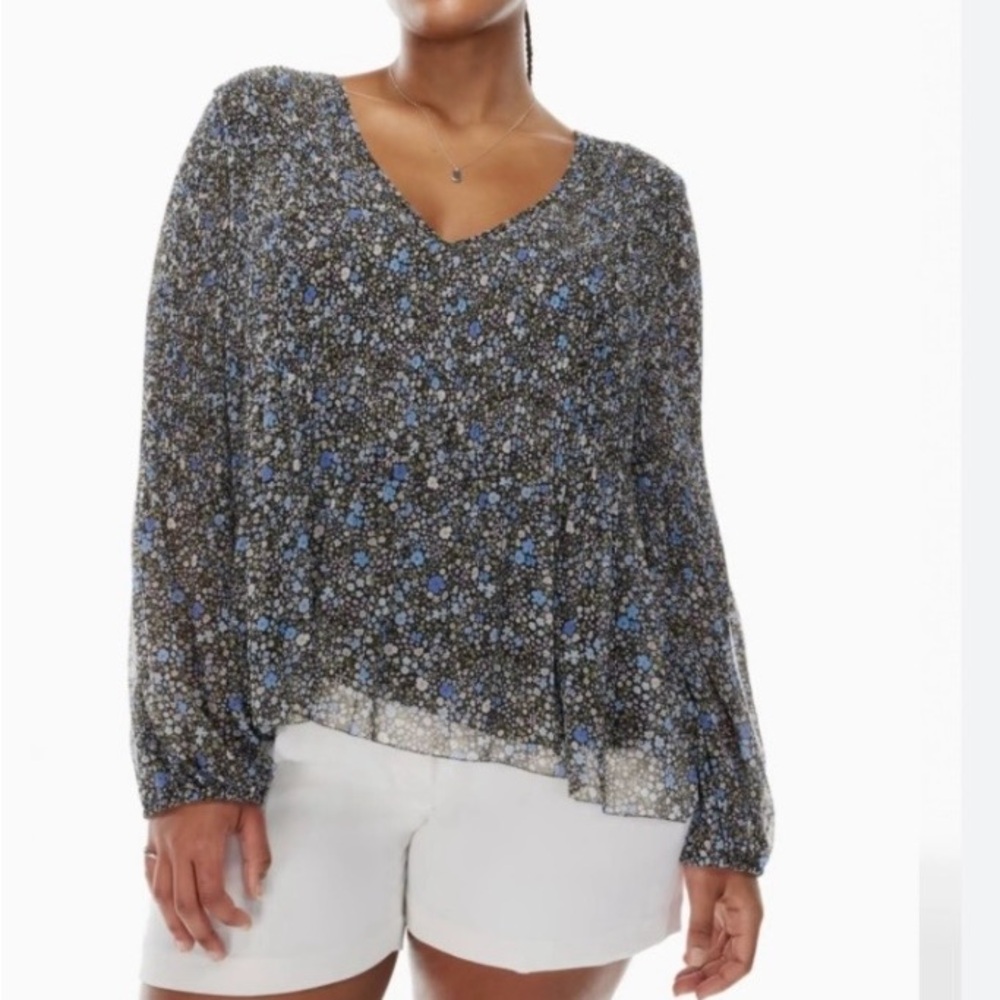 Aritzia Wilfred Pleated Floral Daydreamer V-Neck blouse, long sleeve comfy Large